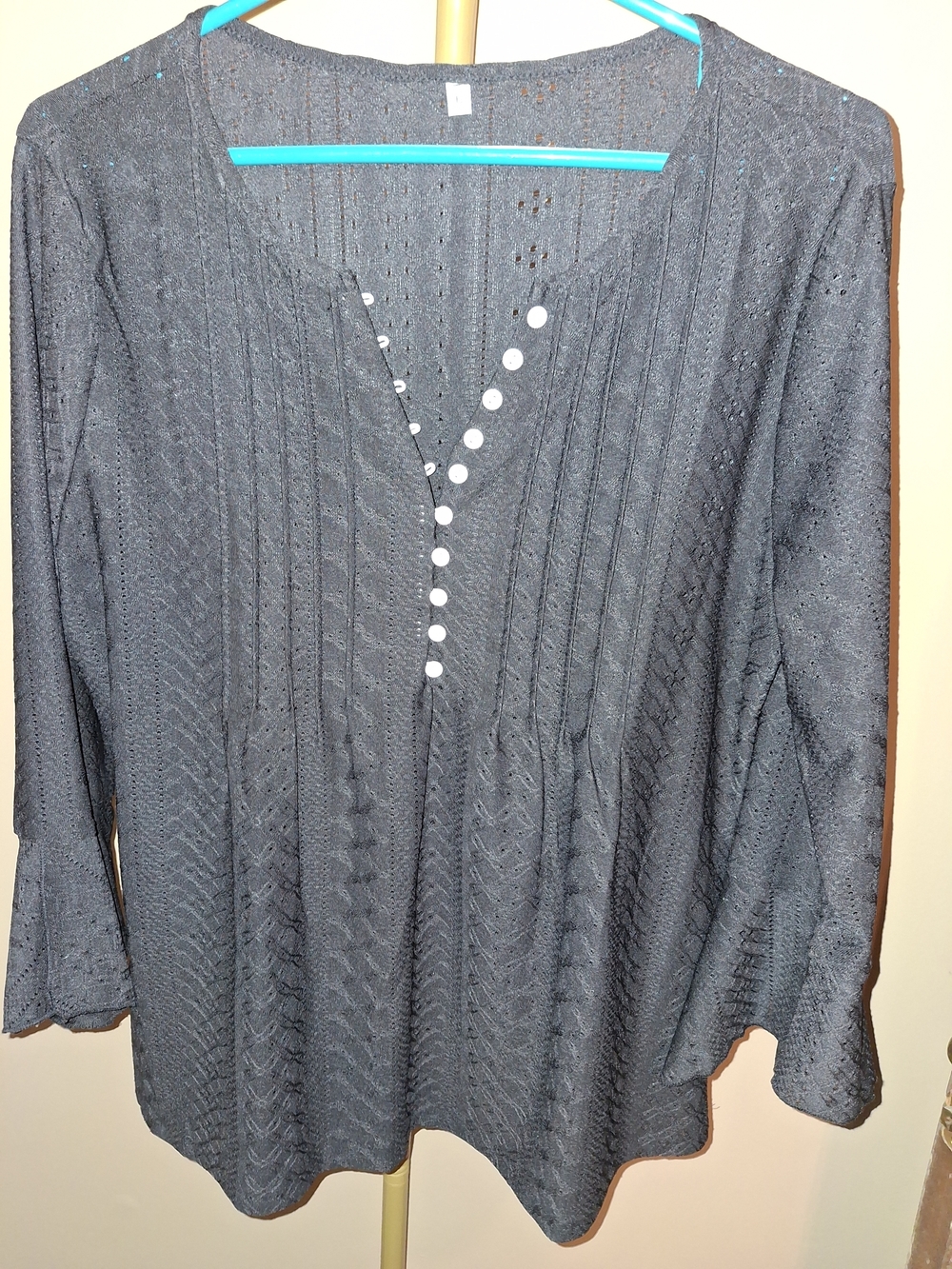 Women’s Black Knit Button-Accent V-Neck Top